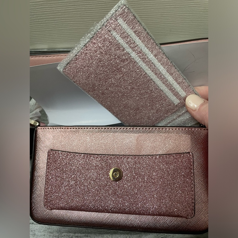 Kate Spade NWT Metallic Pink Glitter Duo Crossbody Bag and Cardholder - Picture 9 of 14